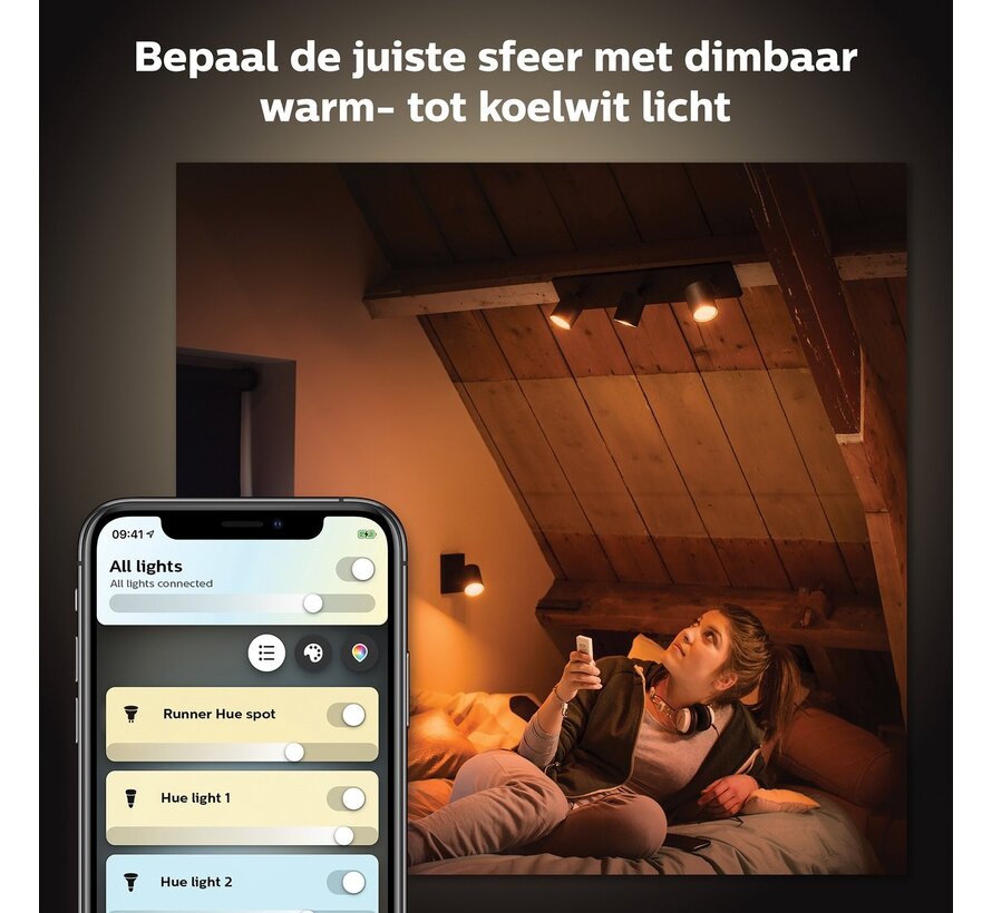 Philips Hue White Ambiance LED opbouwspot Runner 3-lichts zwart met dimmer - slimme verlichting met uitgebreide app-bediening en integratie