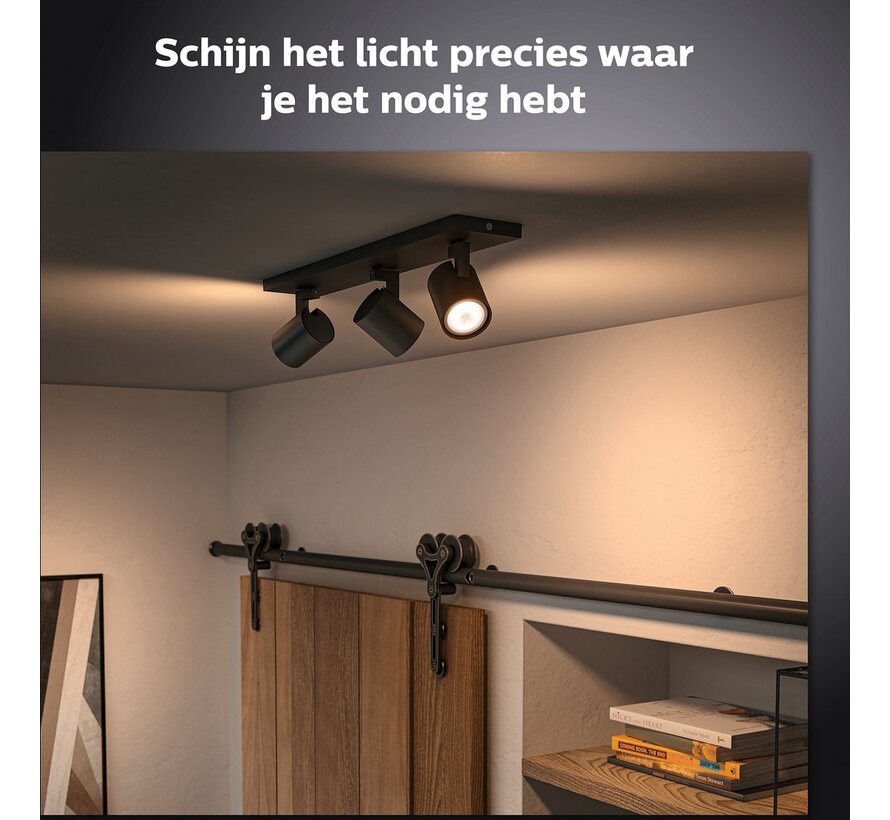 Philips Hue White Ambiance LED opbouwspot Runner 3-lichts zwart met dimmer - slimme verlichting met uitgebreide app-bediening en integratie
