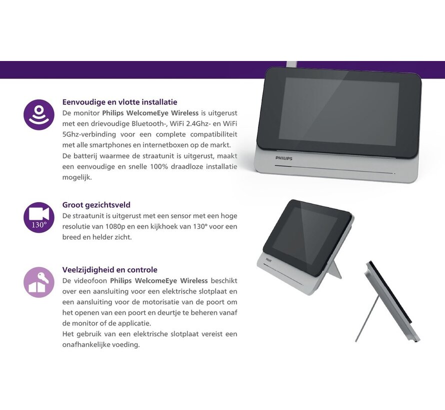 Philips WelcomeEye Wireless Wi-Fi deurbel met camera - videodeurbel en intercomsysteem voor veilige toegang