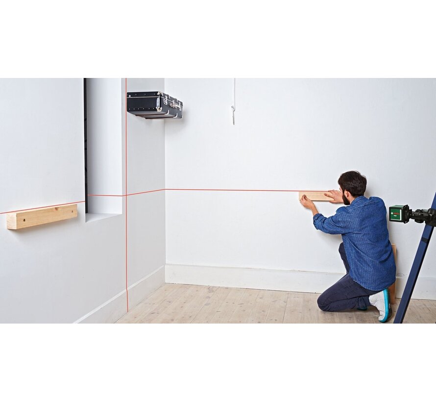 Bosch Quigo III kruislijnlaser 10 m zelfnivellerend met MM2 klem en AAA batterijen
