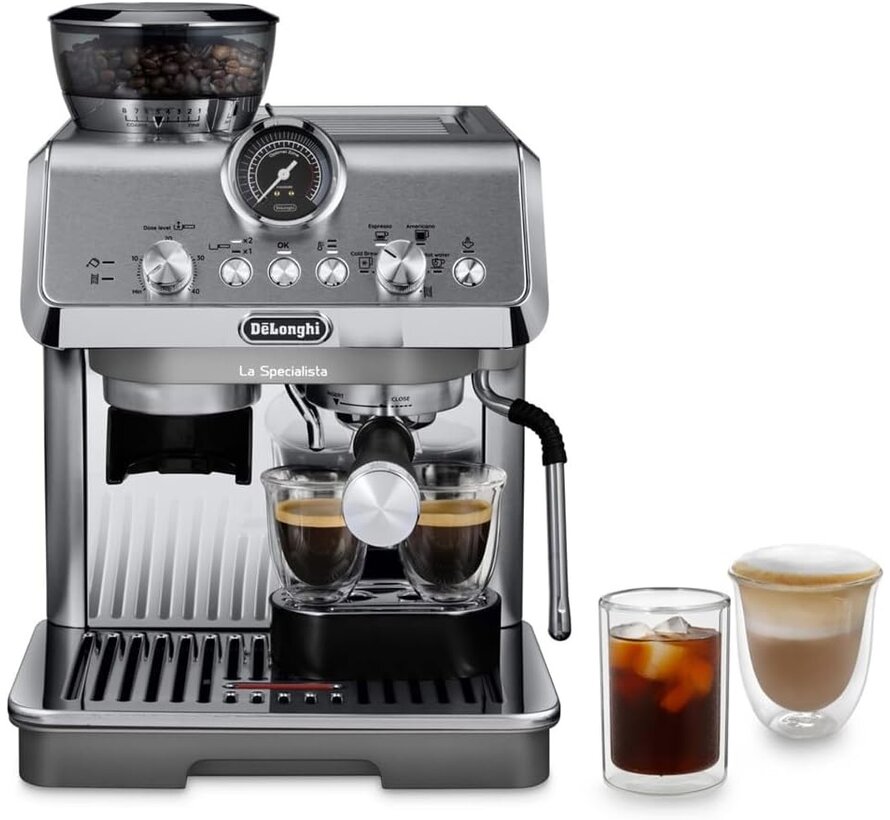 DeLonghi La Specialista Arte Evo EC9255 zilveren espressomachine met ingebouwde bonenmaler, Cold Brew functie, 15 bar pomp, 3 temperatuurprofielen en barista kit