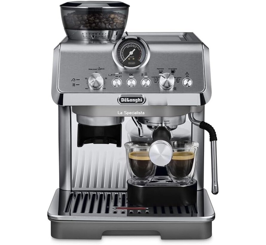 DeLonghi La Specialista Arte Evo EC9255 zilveren espressomachine met ingebouwde bonenmaler, Cold Brew functie, 15 bar pomp, 3 temperatuurprofielen en barista kit
