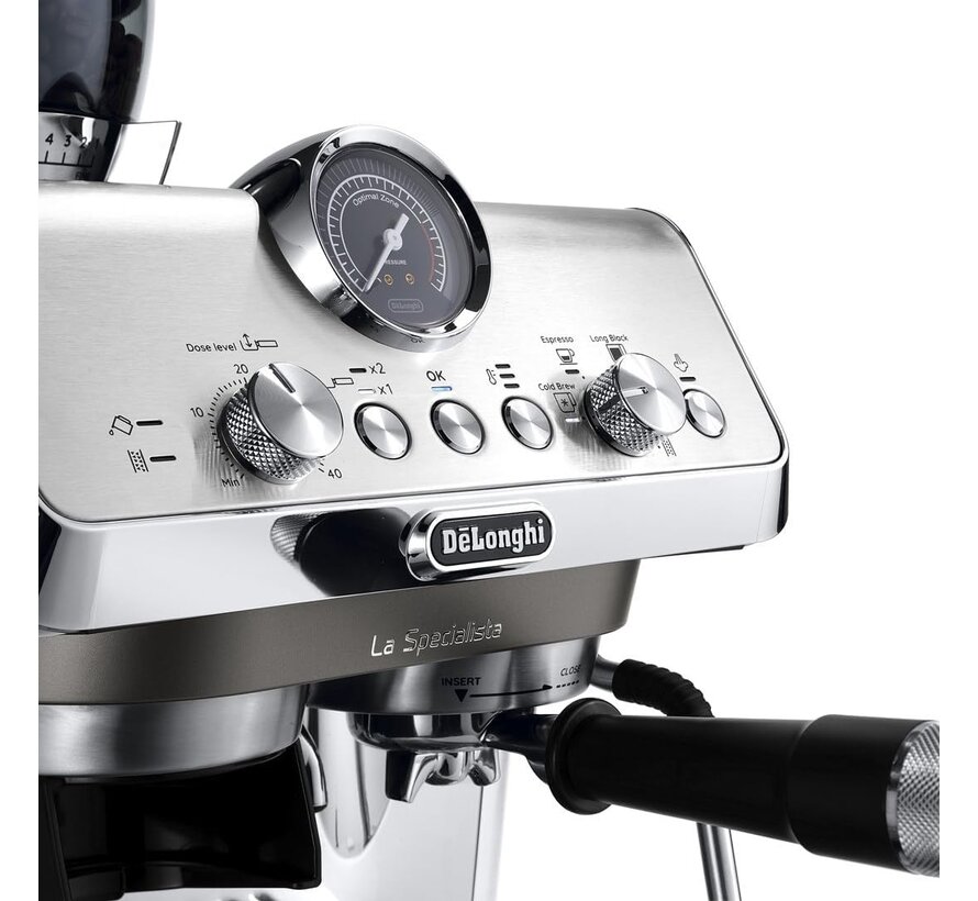 DeLonghi La Specialista Arte Evo EC9255 zilveren espressomachine met ingebouwde bonenmaler, Cold Brew functie, 15 bar pomp, 3 temperatuurprofielen en barista kit