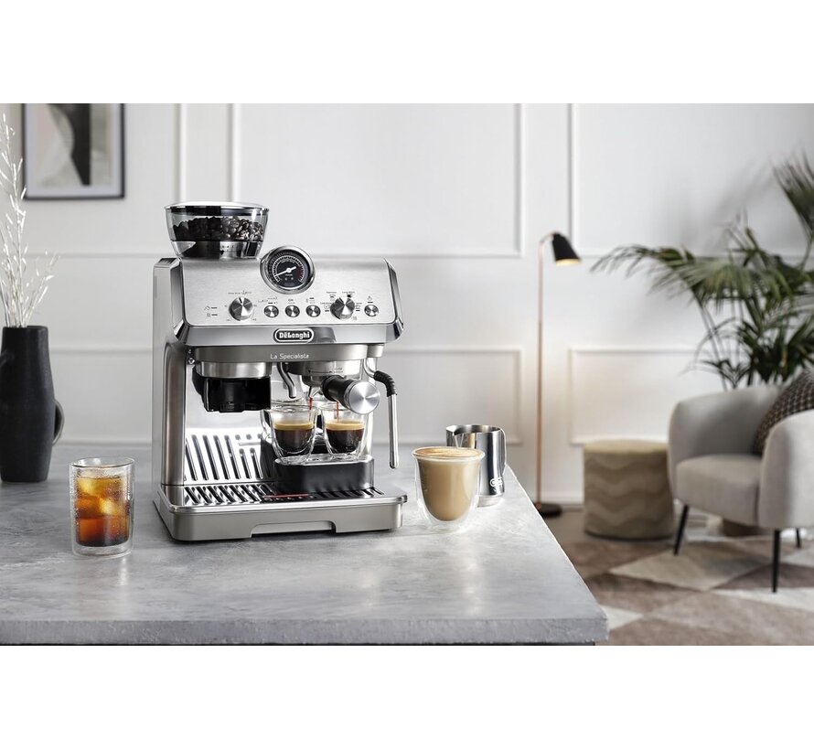 DeLonghi La Specialista Arte Evo EC9255 zilveren espressomachine met ingebouwde bonenmaler, Cold Brew functie, 15 bar pomp, 3 temperatuurprofielen en barista kit