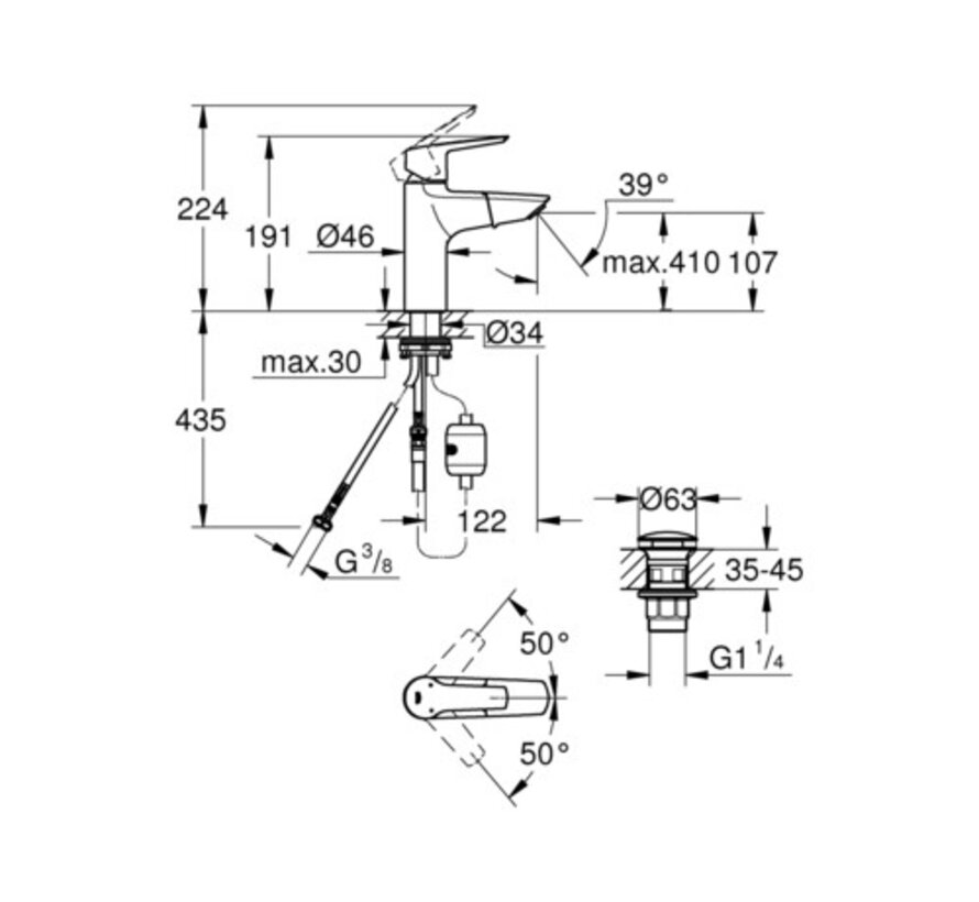 Grohe Start M-size wastafelkraan met uittrekbare uitloop QuickFix - chroom, eenhendel, waterbesparend