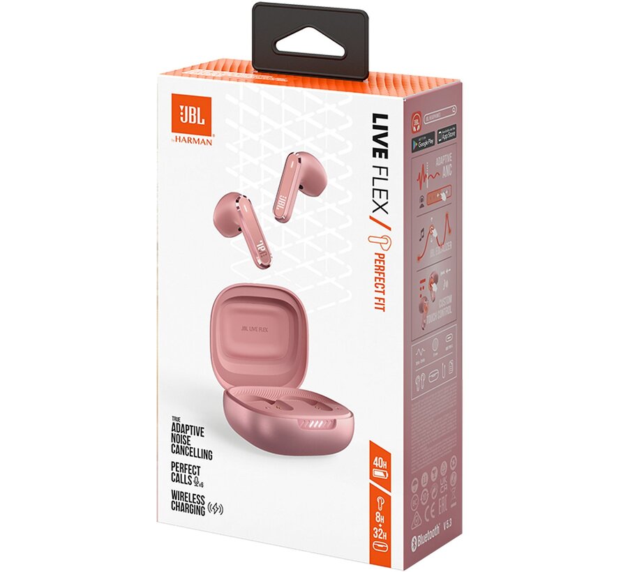 JBL Live Flex Roze - True Wireless oordopjes met Adaptive ANC en Spatial Sound