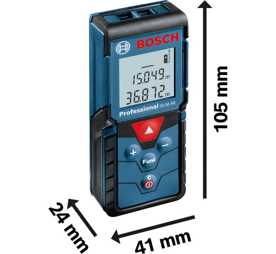 Bosch Professional GLM 40 laserafstandsmeter 40 m - IP54 - 10 geheugen - oppervlakte/volume - nauwkeurigheid tot 1,5 mm