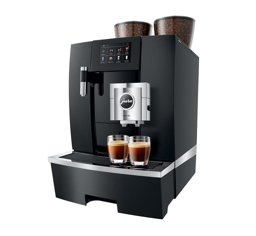 Refurbished JURA GIGA X8c Aluminium Black - 200 koppen per dag - vaste wateraansluiting - 2 keramische molens - 32 specialiteiten