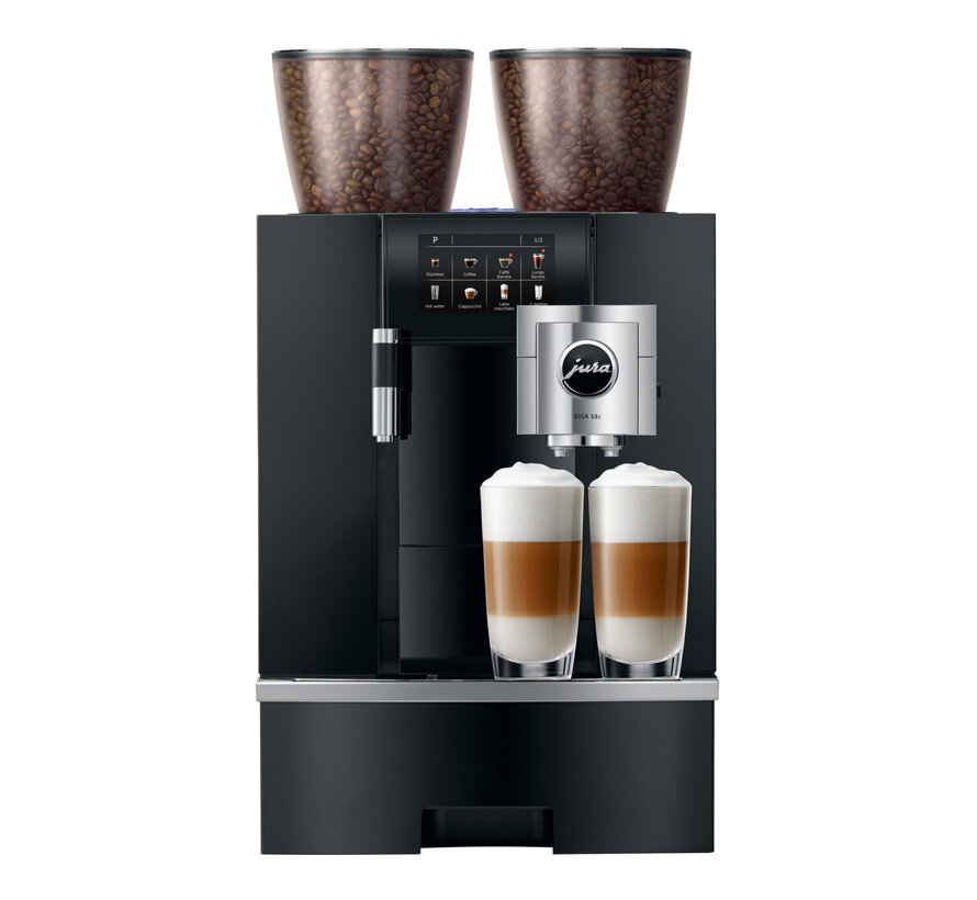Refurbished JURA GIGA X8c Aluminium Black - 200 koppen per dag - vaste wateraansluiting - 2 keramische molens - 32 specialiteiten