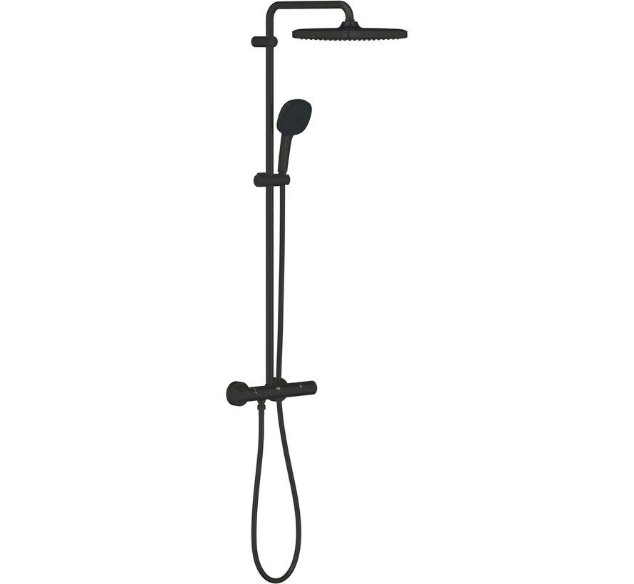 GROHE Vitalio Comfort 250 QuickFix regendoucheset zwart - 250 mm hoofddouche - thermostaat - 2 straalsoorten - TwistStop 1750 mm