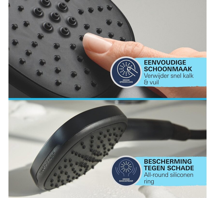GROHE Vitalio Comfort 250 QuickFix regendoucheset zwart - 250 mm hoofddouche - thermostaat - 2 straalsoorten - TwistStop 1750 mm