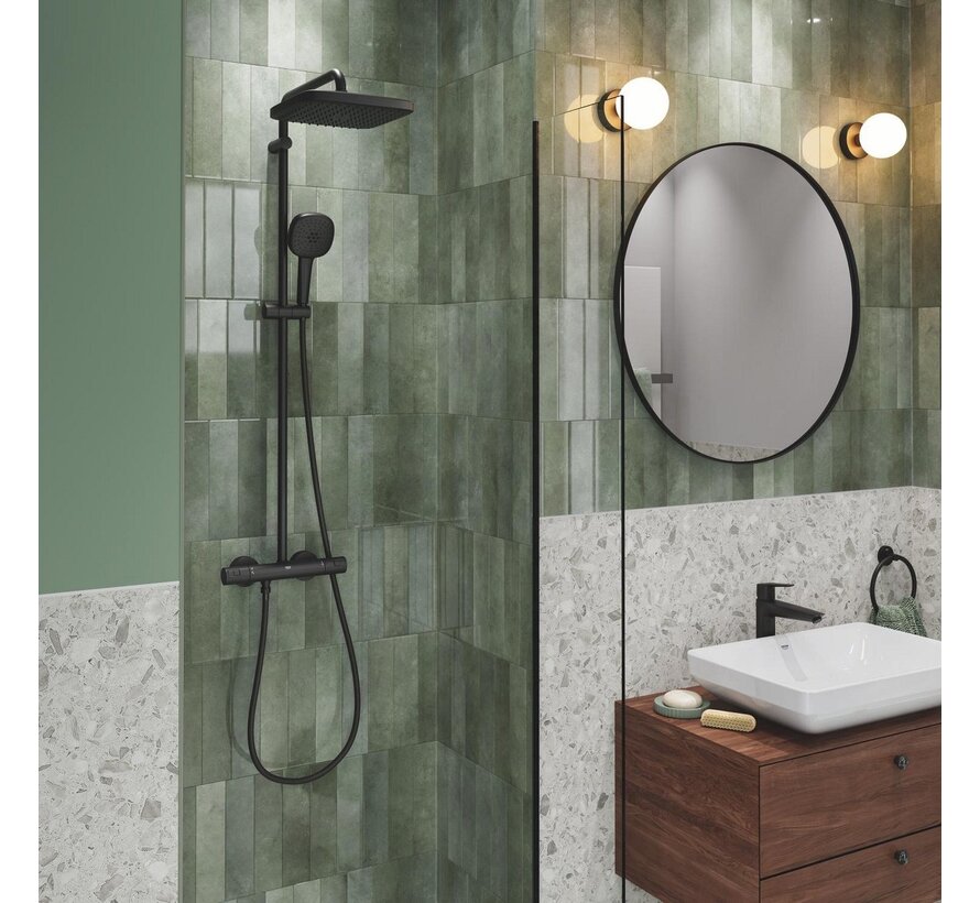 GROHE Vitalio Comfort 250 QuickFix regendoucheset zwart - 250 mm hoofddouche - thermostaat - 2 straalsoorten - TwistStop 1750 mm