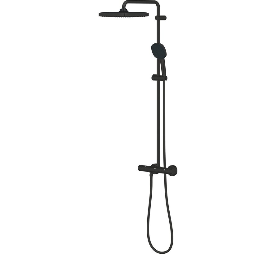 GROHE Vitalio Comfort 250 QuickFix regendoucheset zwart - 250 mm hoofddouche - thermostaat - 2 straalsoorten - TwistStop 1750 mm