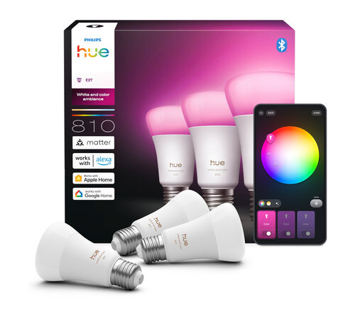 Philips Hue White and Color Ambiance A60 E27 3-pack - 810 lm - 1000-20000 K - Bluetooth Zigbee - dimbaar