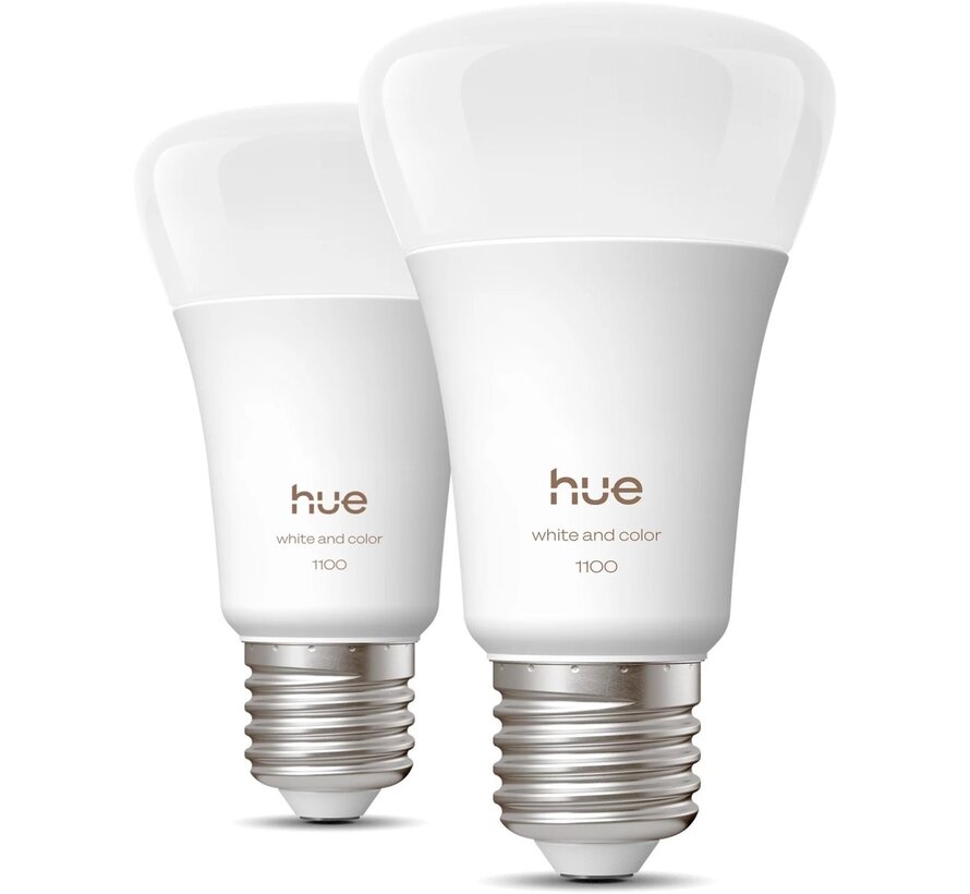 Philips Hue A67 E27 White and Color Ambiance 2-pack - 1100 lm - kleur en wit - Bluetooth Zigbee - extra fel