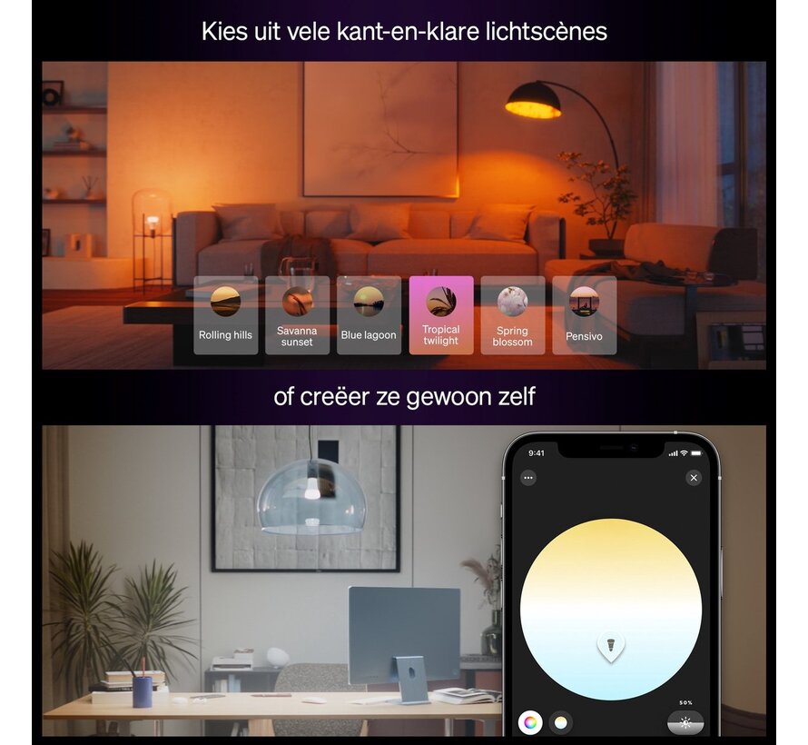 Philips Hue A67 E27 White and Color Ambiance 2-pack - 1100 lm - kleur en wit - Bluetooth Zigbee - extra fel