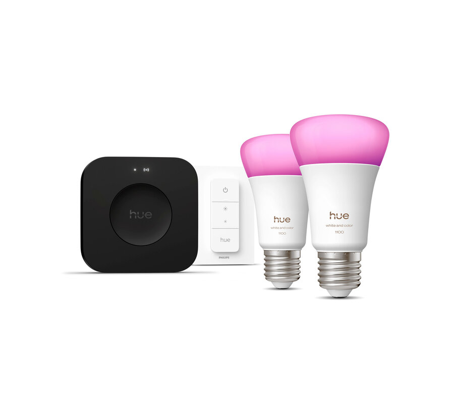 Philips Hue starterkit 2x E27 White and Color Ambiance + Dimmer Switch + Bridge Pro - 1100 lm - Zigbee Bluetooth