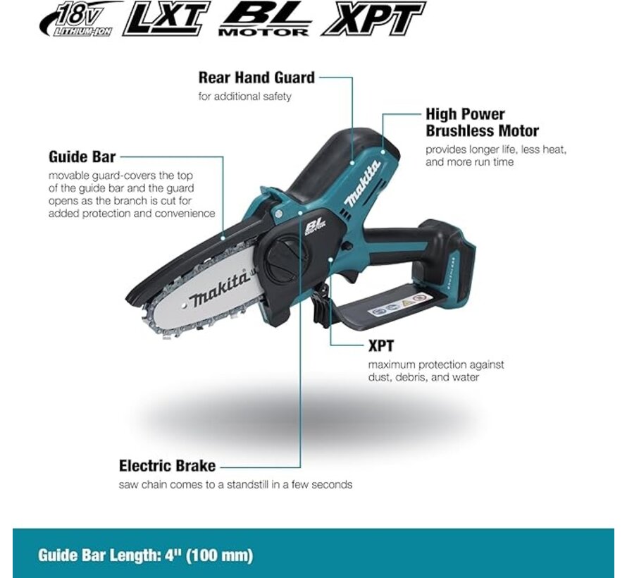 Makita DUC101Z 18V LXT borstelloze 100mm snoeizaag - 320W - 8,0 m/s - 55 ml olietank - body only