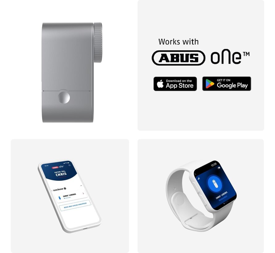 ABUS LOXERIS One zilver - slim deurslot / deurslotaandrijving - ABUS One app - 4x AA - Bluetooth - uitbreidbaar met keypad en fingerscanner