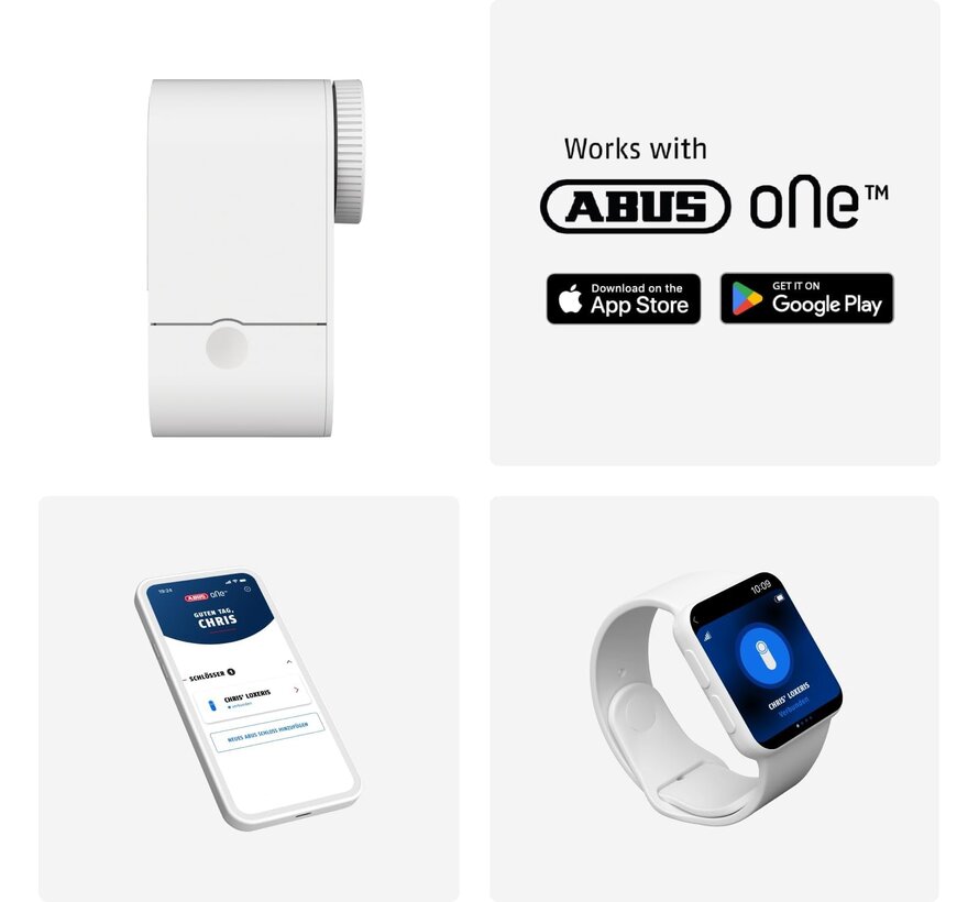 ABUS LOXERIS One wit - slim deurslot / deurslotaandrijving - ABUS One app - 4x AA - Bluetooth - uitbreidbaar met keypad en fingerscanner