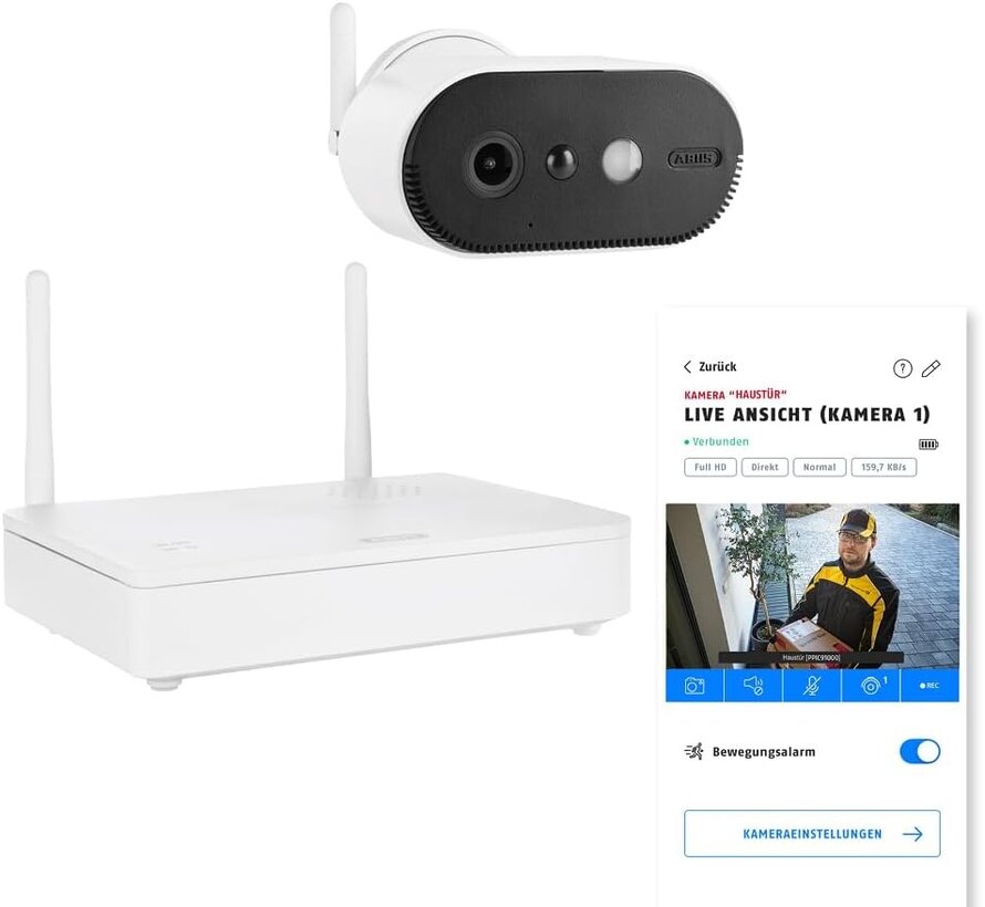ABUS accucamera Pro met basisstation PPIC91000 - draadloze buitencamera - persoonsherkenning - intercom - app - basisstation meegeleverd
