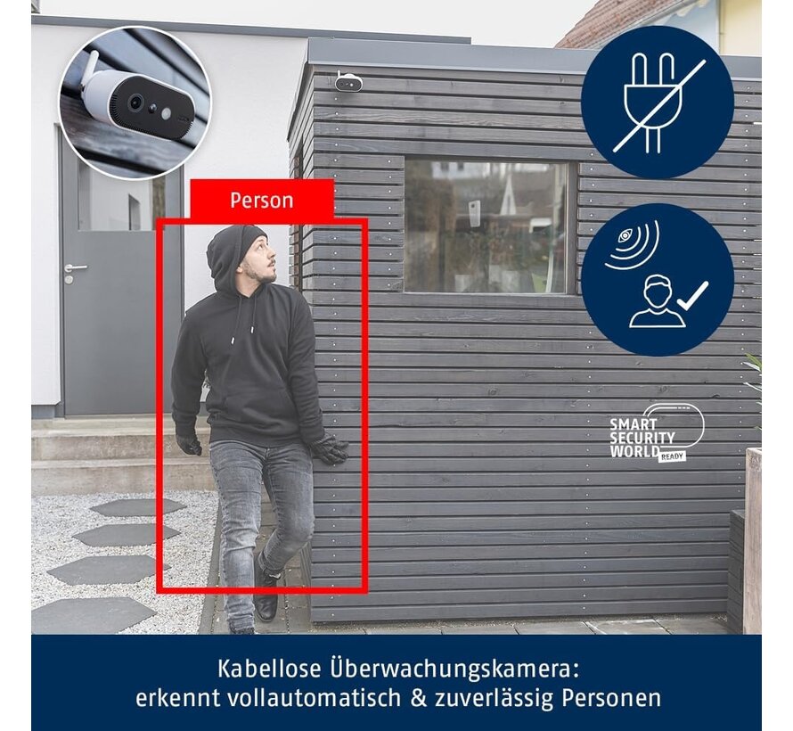 ABUS accucamera Pro met basisstation PPIC91000 - draadloze buitencamera - persoonsherkenning - intercom - app - basisstation meegeleverd
