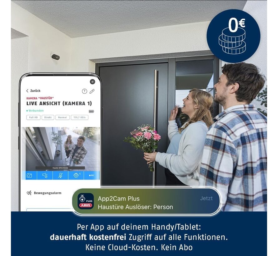 ABUS accucamera Pro met basisstation PPIC91000 - draadloze buitencamera - persoonsherkenning - intercom - app - basisstation meegeleverd
