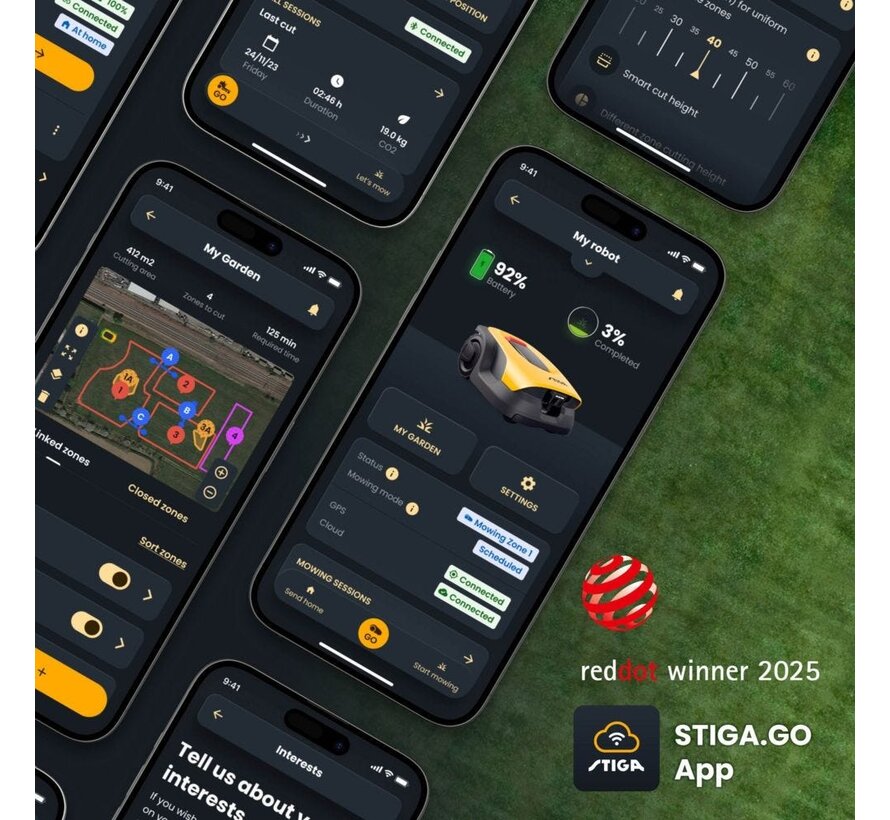 Stiga A 6V robotmaaier 600 m2 - kabelvrij - 18 cm maaibreedte - 2 Ah - 25.2 V - tot 10 zones - model 2R7114128/ST1