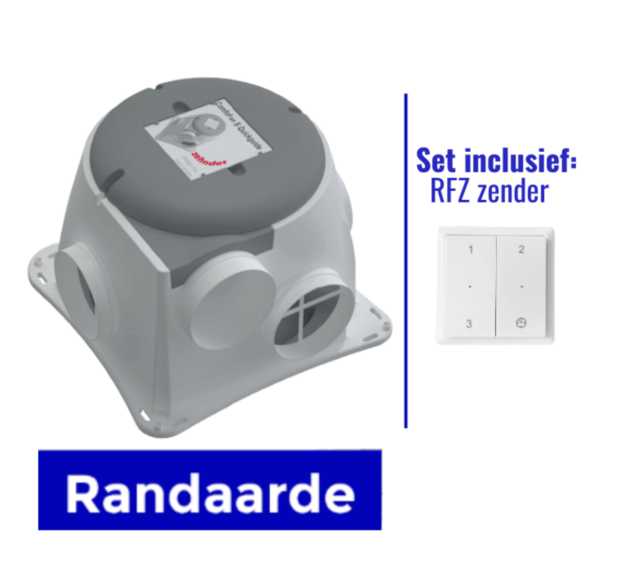 Zehnder ComfoFan Silent 460 m3/h met vochtsensor randaarde + RFZ zender - 230V - 0-10V - draadloze bediening