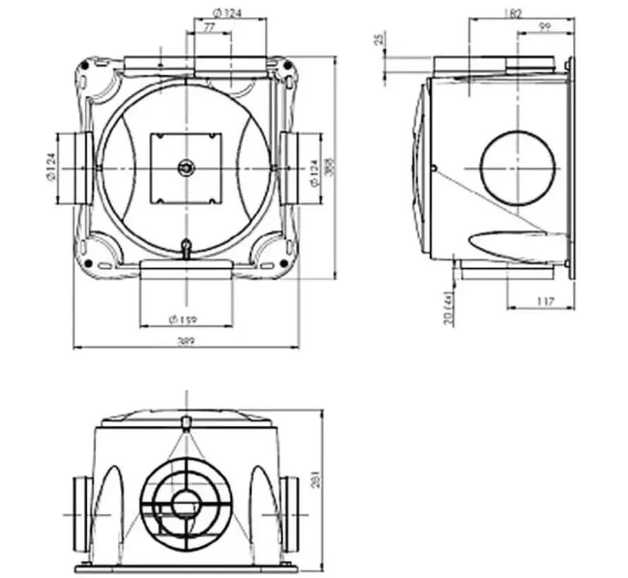 Zehnder ComfoFan Silent 460 m3/h randaarde stekker - 230V - 0-10V - interne vochtsensor - 4 aansluitingen - 160/125 mm