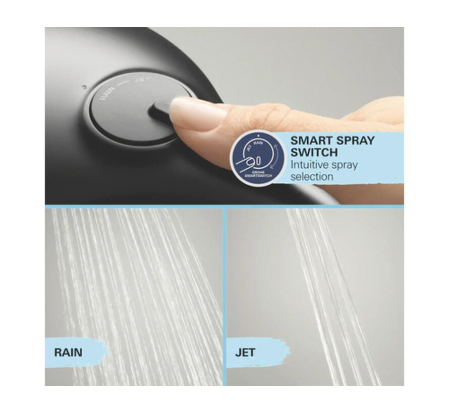 GROHE Vitalio Start 110 handdouche 2 straalsoorten zwart - 110 mm - Rain en Intense - waterbesparend - QuickFix