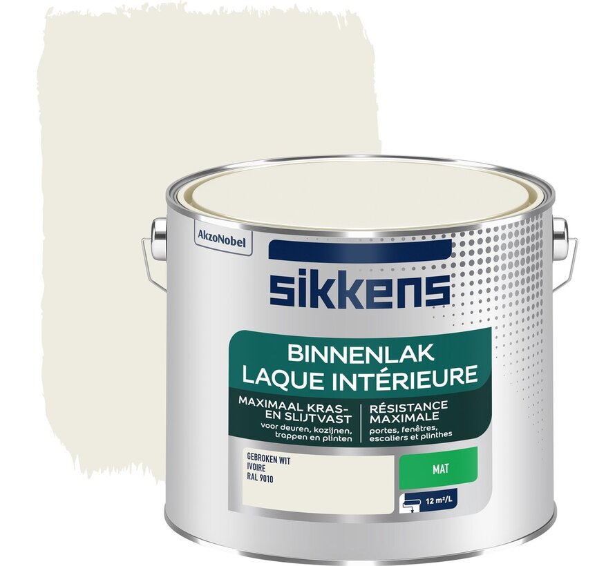 Sikkens binnenlak mat RAL 9010 gebroken wit 2,5 liter
