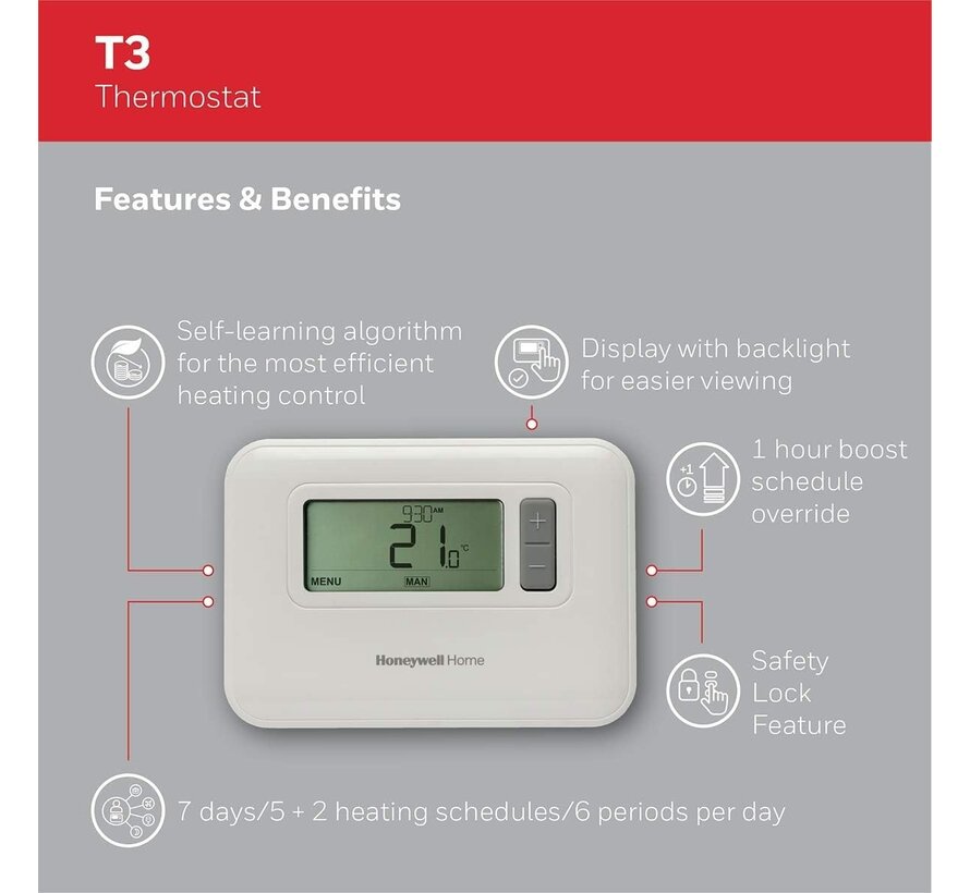 Honeywell Home T3 klokthermostaat bedraad
