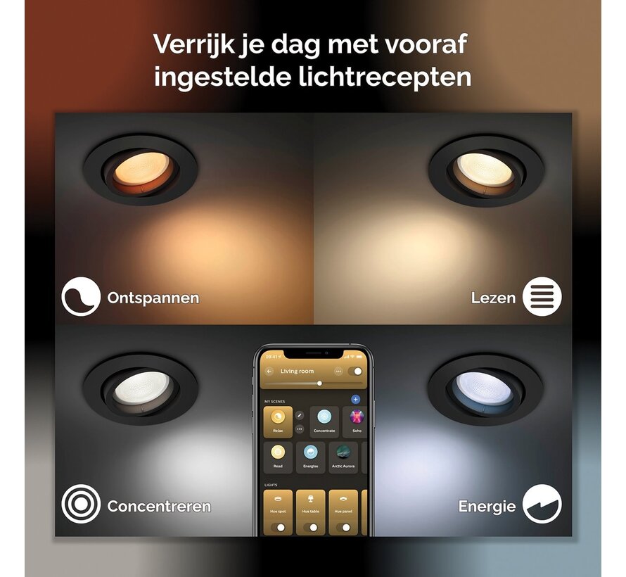 PHILIPS Hue White and Color Ambiance LED inbouwspot Centura 90 mm zwart