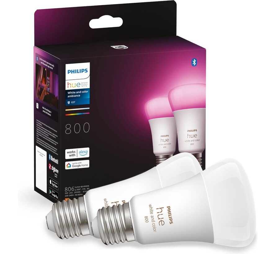 Philips Hue White en Color Ambiance E27 800 lumen Bluetooth 2-pack