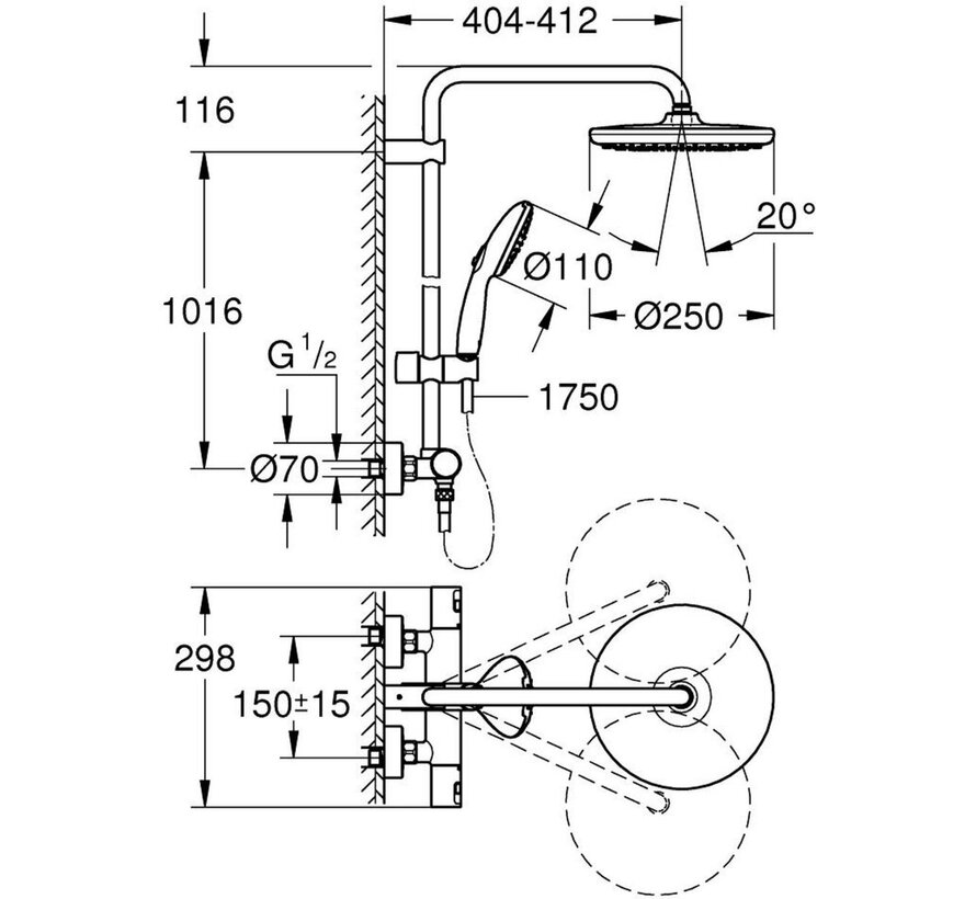GROHE QuickFix Vitalio Start 250 douchesysteem met thermostaatkraan