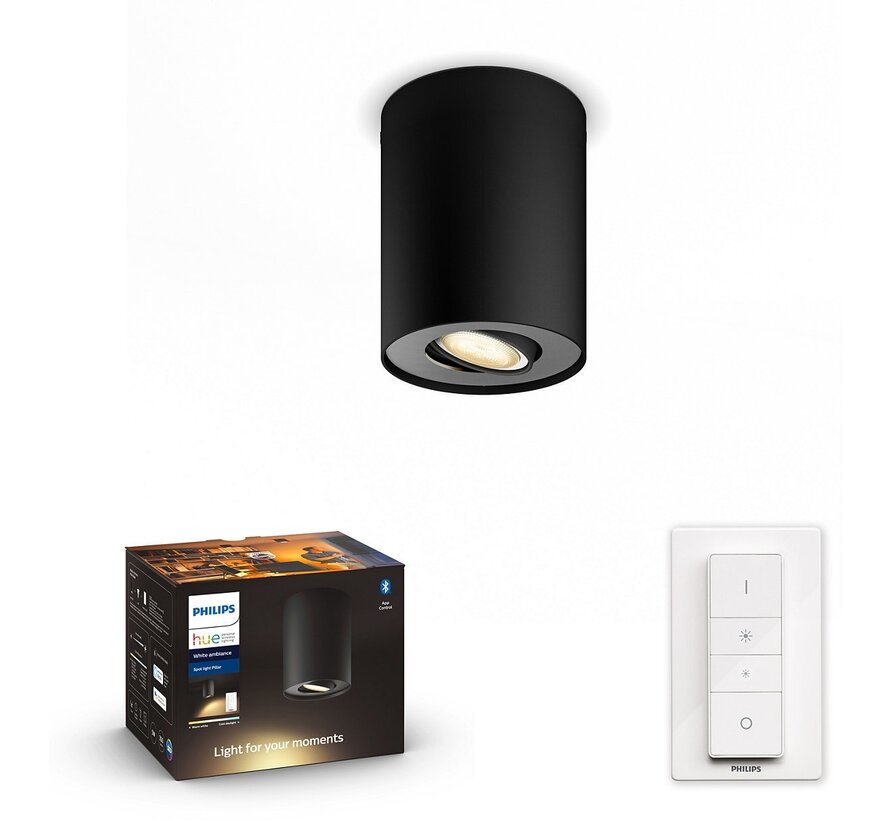 Philips Hue White Ambiance Pillar 1-lichts Spotbalk Zwart inclusief Dimmer