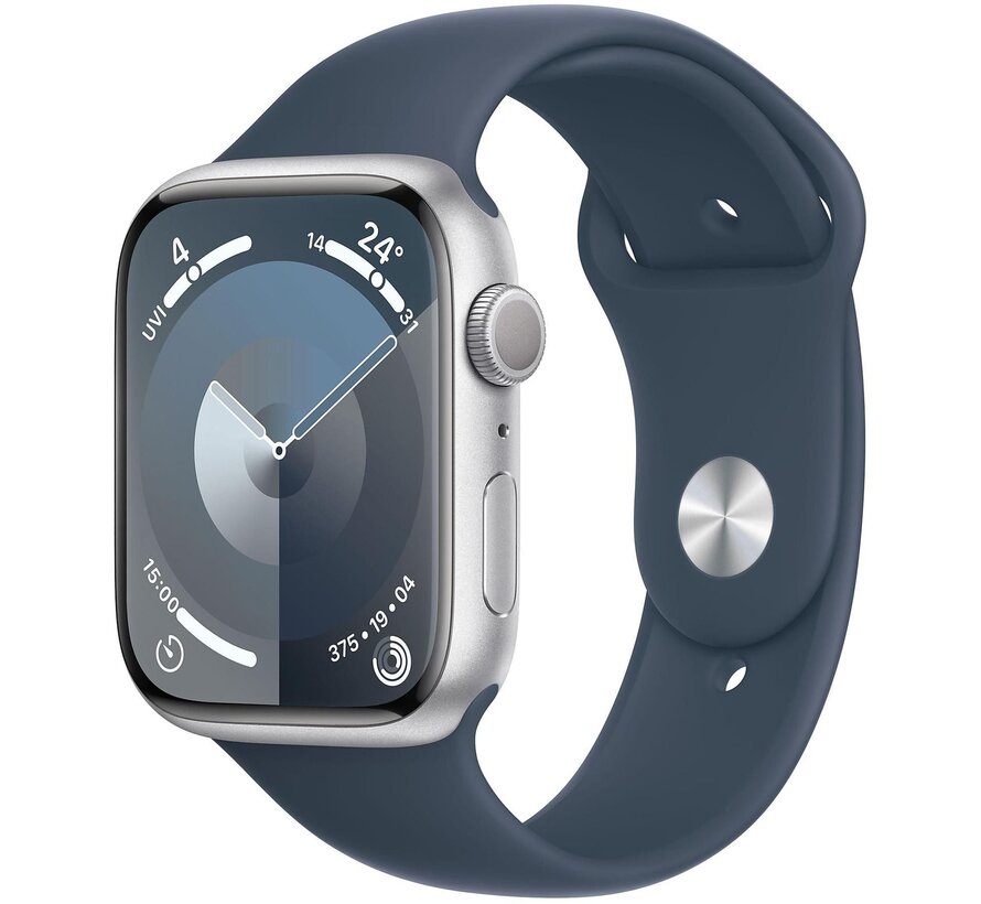 Apple Watch Series 9 GPS 45 mm Zilver Aluminium met Stormblauw Sport Band M/L