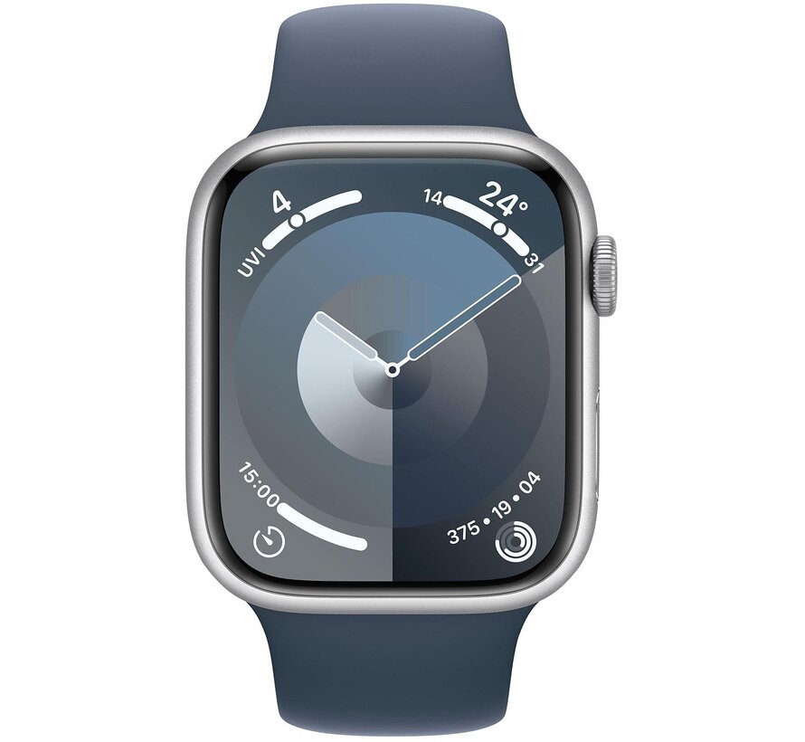 Apple Watch Series 9 GPS 45 mm Zilver Aluminium met Stormblauw Sport Band M/L