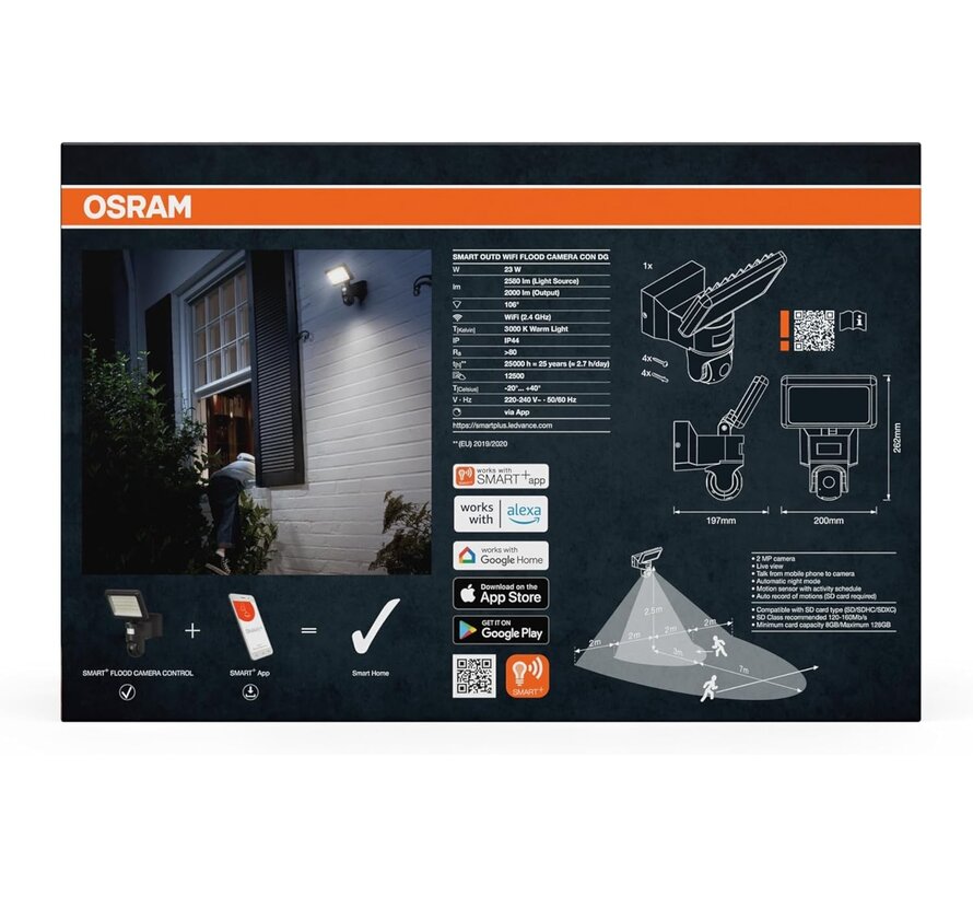 OSRAM SMART+ WiFi Spot met HD-Camera, Bewegingssensor en Dimbaar Warm Wit 2000 Lumen