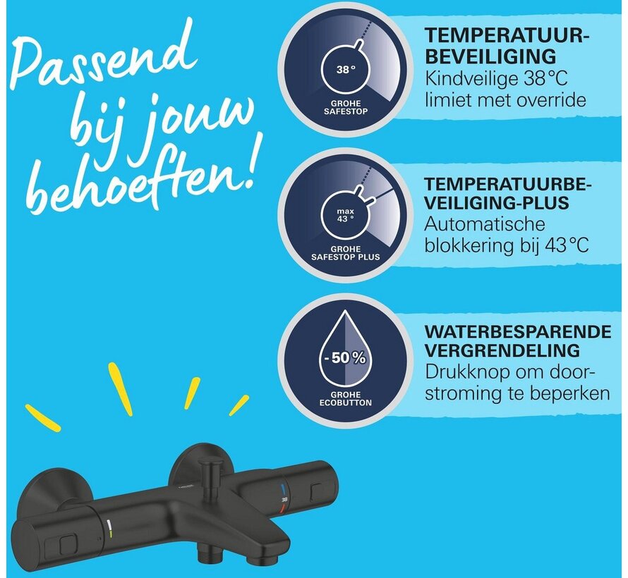 GROHE QuickFix Precision Start Thermostatische Badkraan Mat Zwart