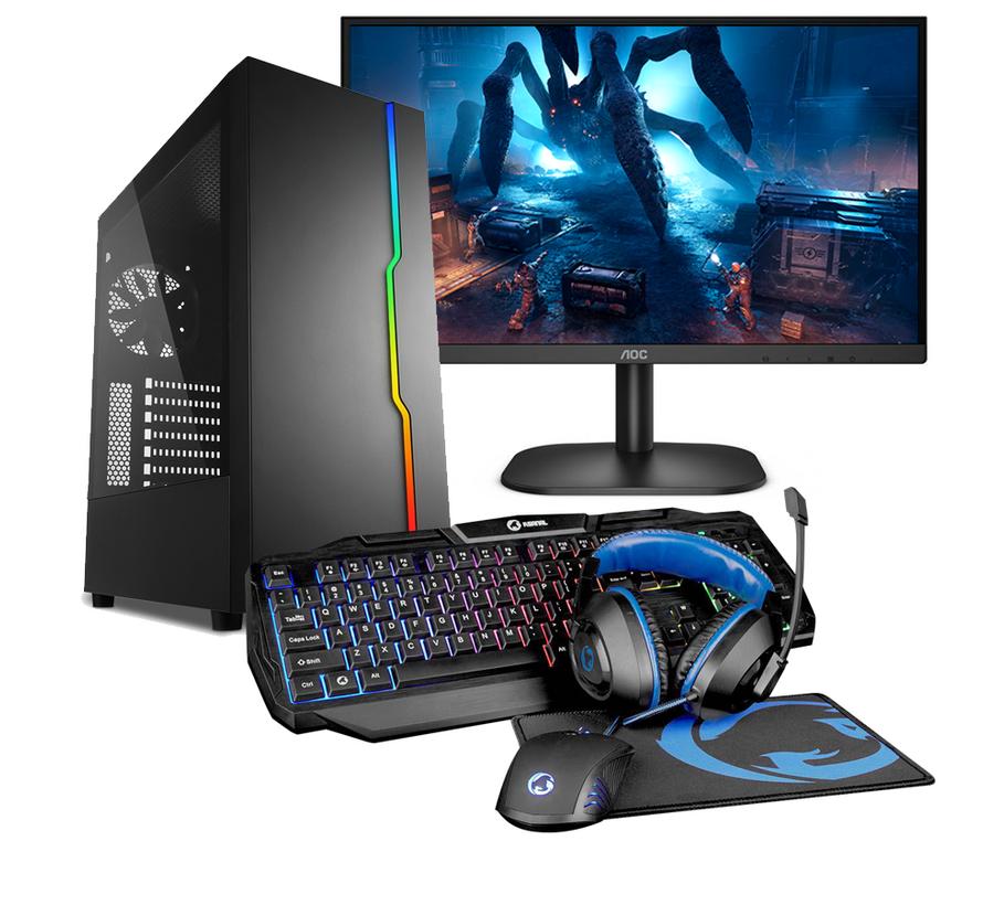 Pcman Game Pc Blaze - i5-12400F - RTX 5060 - 16 GB geheugen - 480 GB SSD + Monitor + Headset + Muis + Toetsenbord met Windows 11 Pro