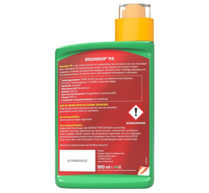 ROUNDUP Natural Concentraat 900 ml – Onkruid- en Mosbestrijder voor 500 m²
