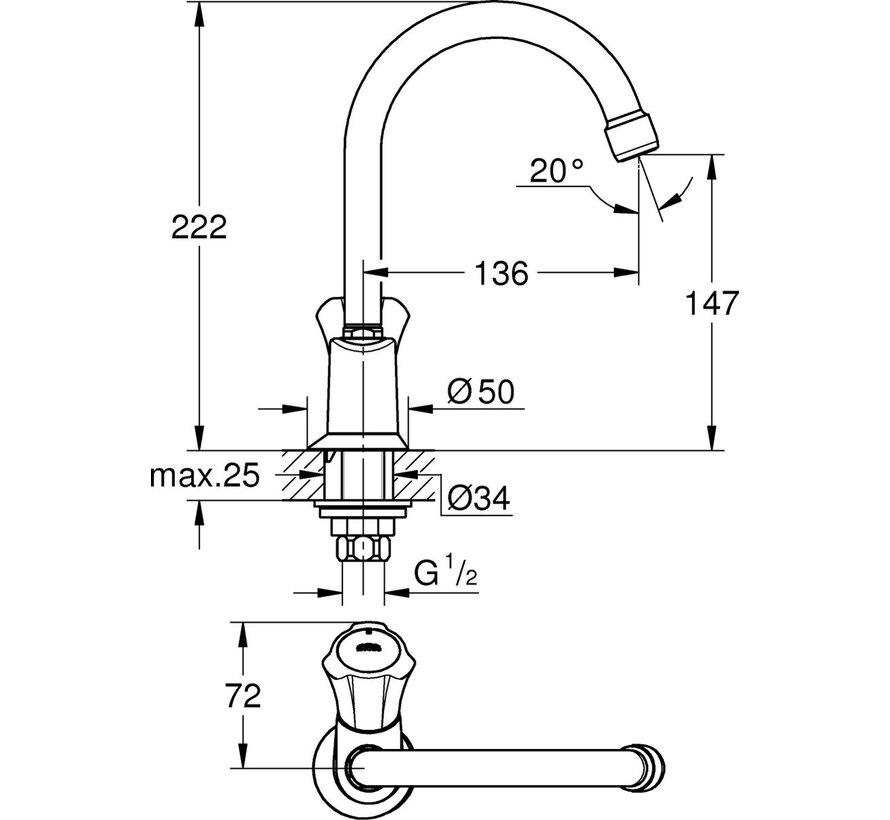 GROHE Costa L Fonteinkraan Koud Water Chroom – 20393001