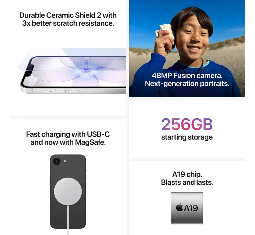 Apple iPhone 17e 256GB Wit – A19, 48MP Fusion-camera en MagSafe