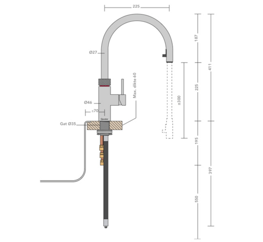 Quooker Flex RVS met COMBI 7L Kokendwaterkraan