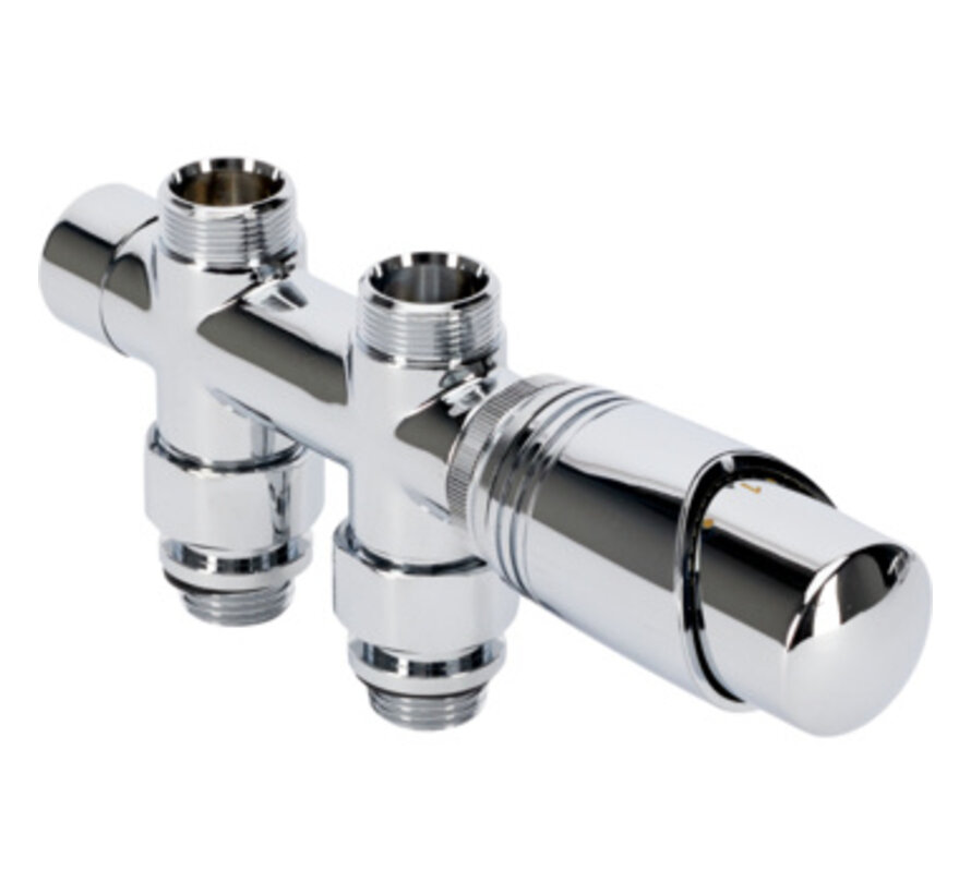 Sanivesk Luxe Radiator Onderblok Set Thermostatisch Recht Chroom