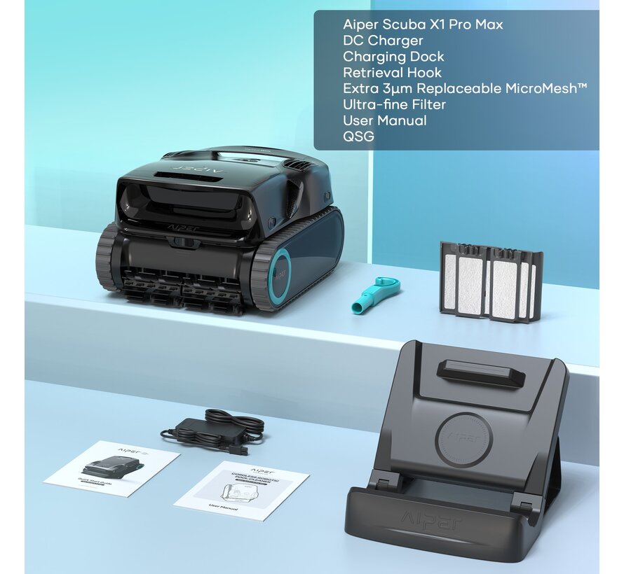 Aiper Scuba X1 Pro Max Zwembadrobot – 300 m² & 3 µm