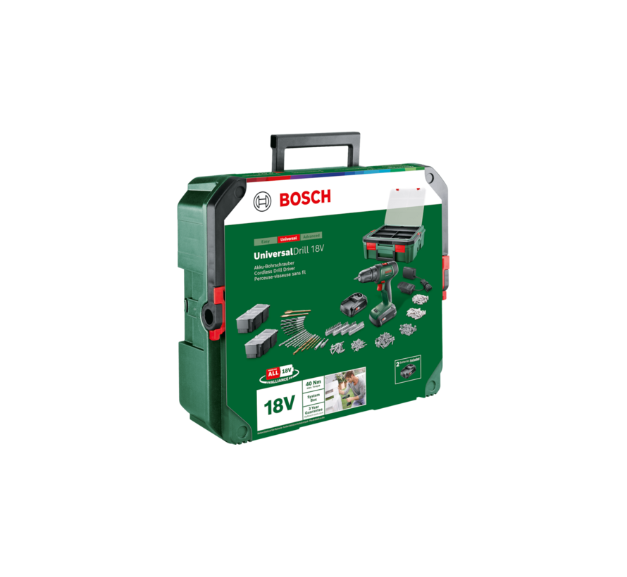 Bosch UniversalDrill 18 SystemBox-set – 2 Accu’s en 241 Accessoires