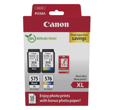 Canon PG-575XL/CL-576XL Photo Value Pack – XL-inkt + 50 fotovellen